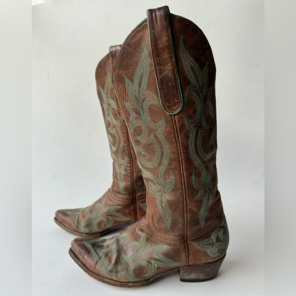 OLD GRINGO DIEGO Snip Toe Cowgirl Western Boots Turquoise Stitch Size 6,5 B - Picture 4 of 11
